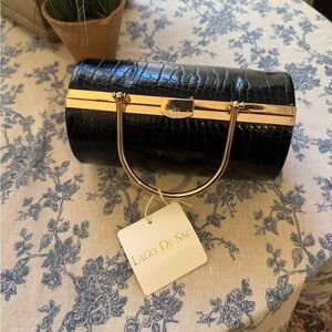 Black Croc-Embossed Wristlet/Clutch/Crossbody/Shoulder Bag